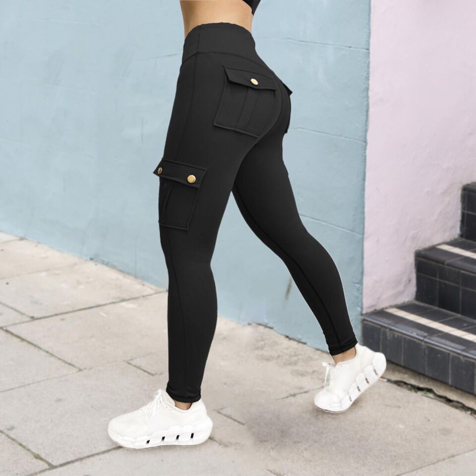 Magas derekú cargo leggings nőknek – formázó, zsebes sportruházat edzéshez és mindennapi viselethez