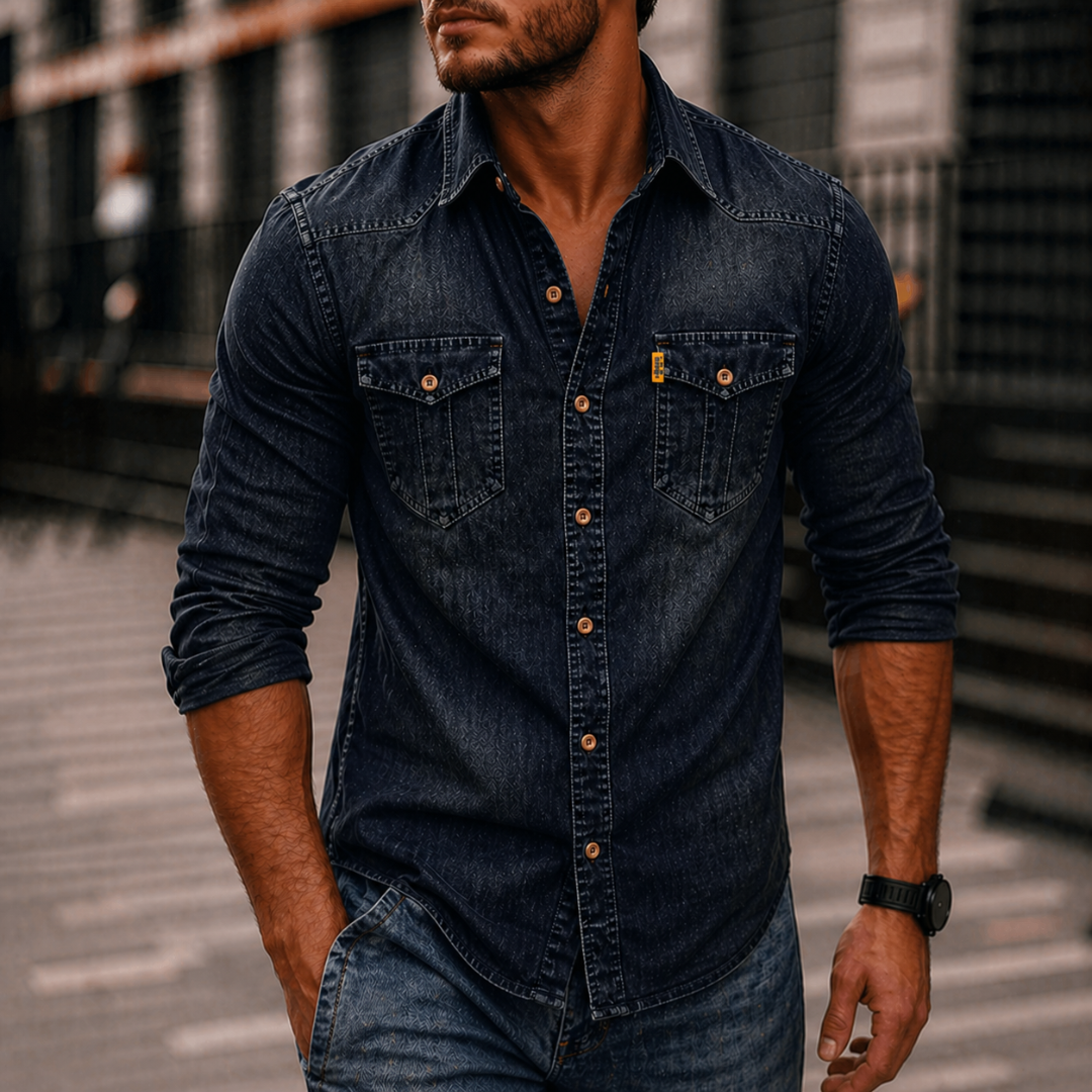 Chemise en jean pour homme à manches longues – Chemise décontractée boutonnée avec poches poitrine pour tous les jours