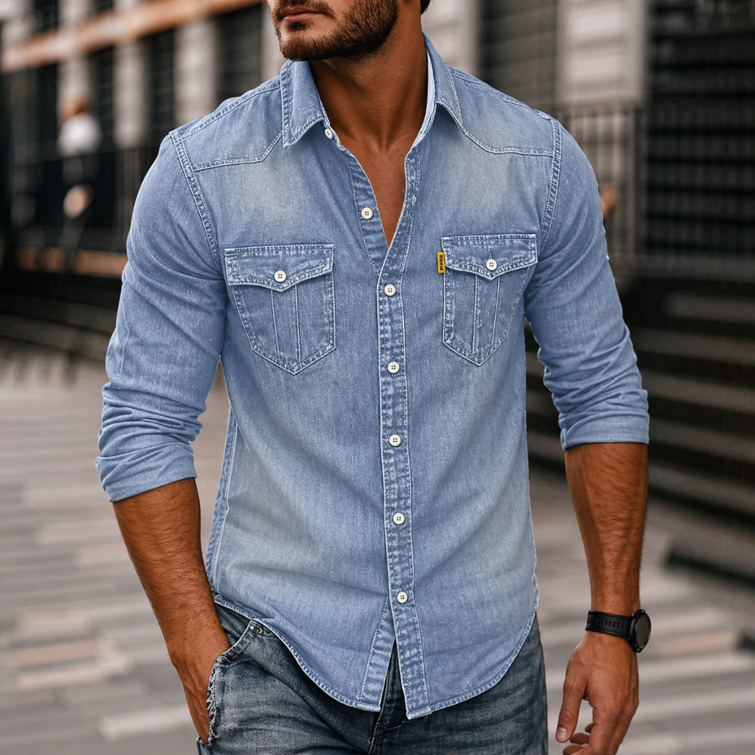 Chemise en jean pour homme à manches longues – Chemise décontractée boutonnée avec poches poitrine pour tous les jours