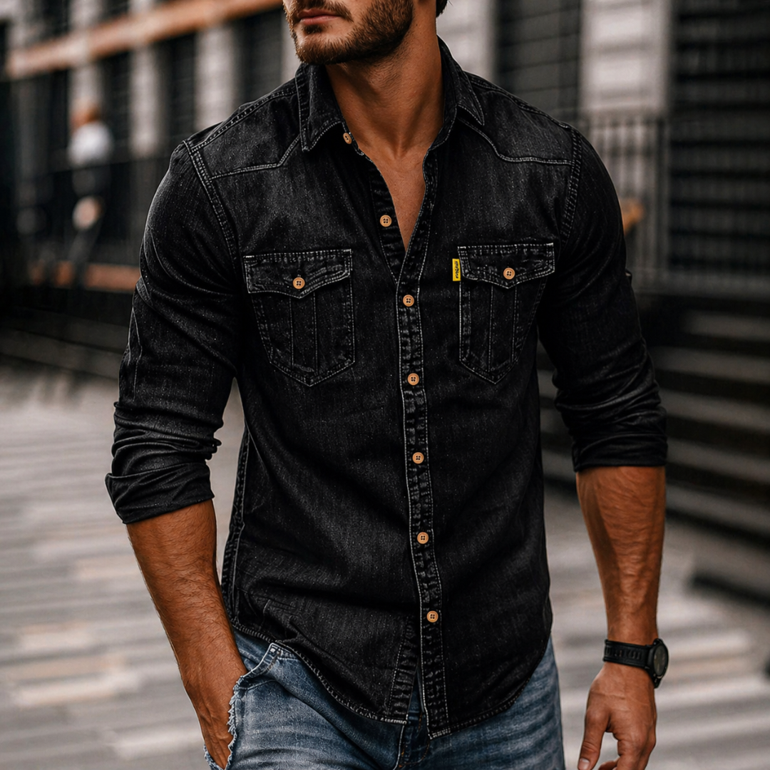 Chemise en jean pour homme à manches longues – Chemise décontractée boutonnée avec poches poitrine pour tous les jours