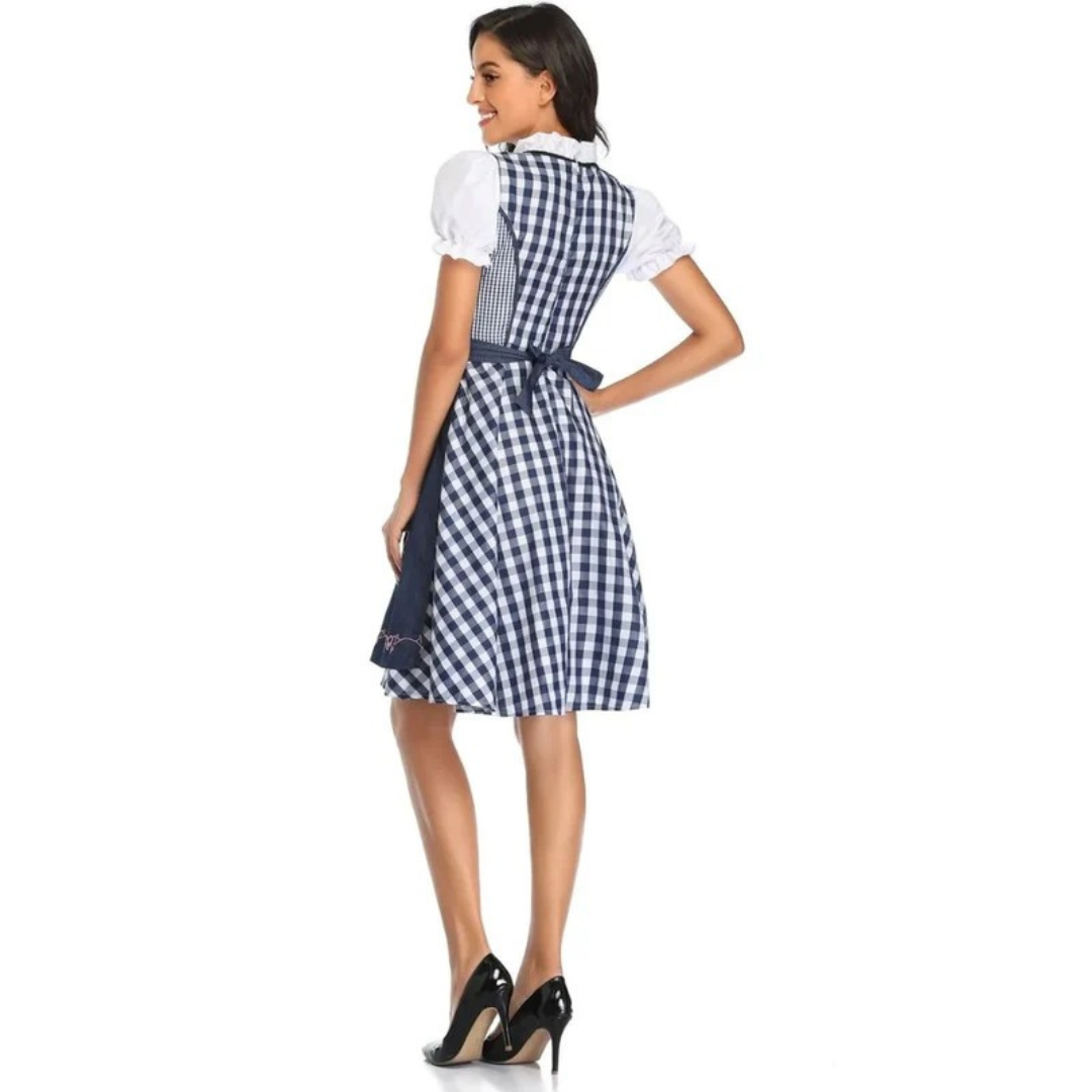 Women’s Check Dirndl Dress – Lace-Up Oktoberfest Midi with Apron