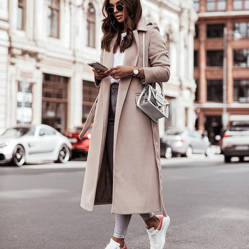 Women’s Tailored Long Winter Coat – Wide-Lapel Relaxed Style for Elegant City Wear Office Outfits and Cold-Weather Everyday Layering
