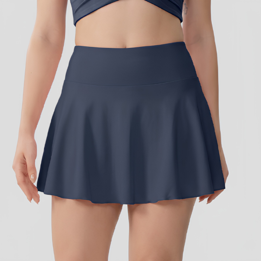 A-linjeformet skort med høj talje til kvinder – udsvunget aktiv nederdel med indbyggede shorts til sport og afslappet brug