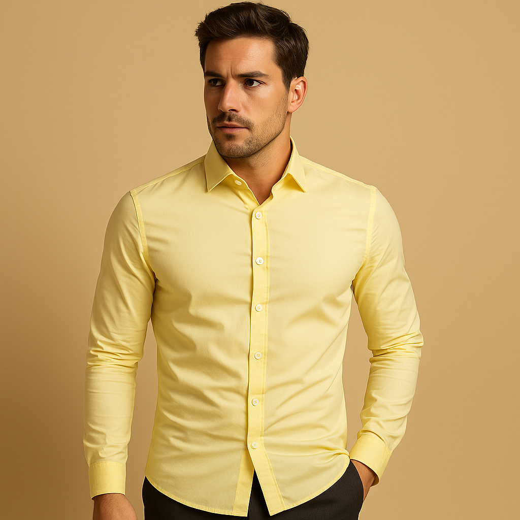 Slim fit-skjorte med lange ærmer i bomuld til mænd - Klassisk skjorte med nedfaldende krave og knaplukning foran til kontor, forretning, smart casual, aftenbrug og hverdagsbrug