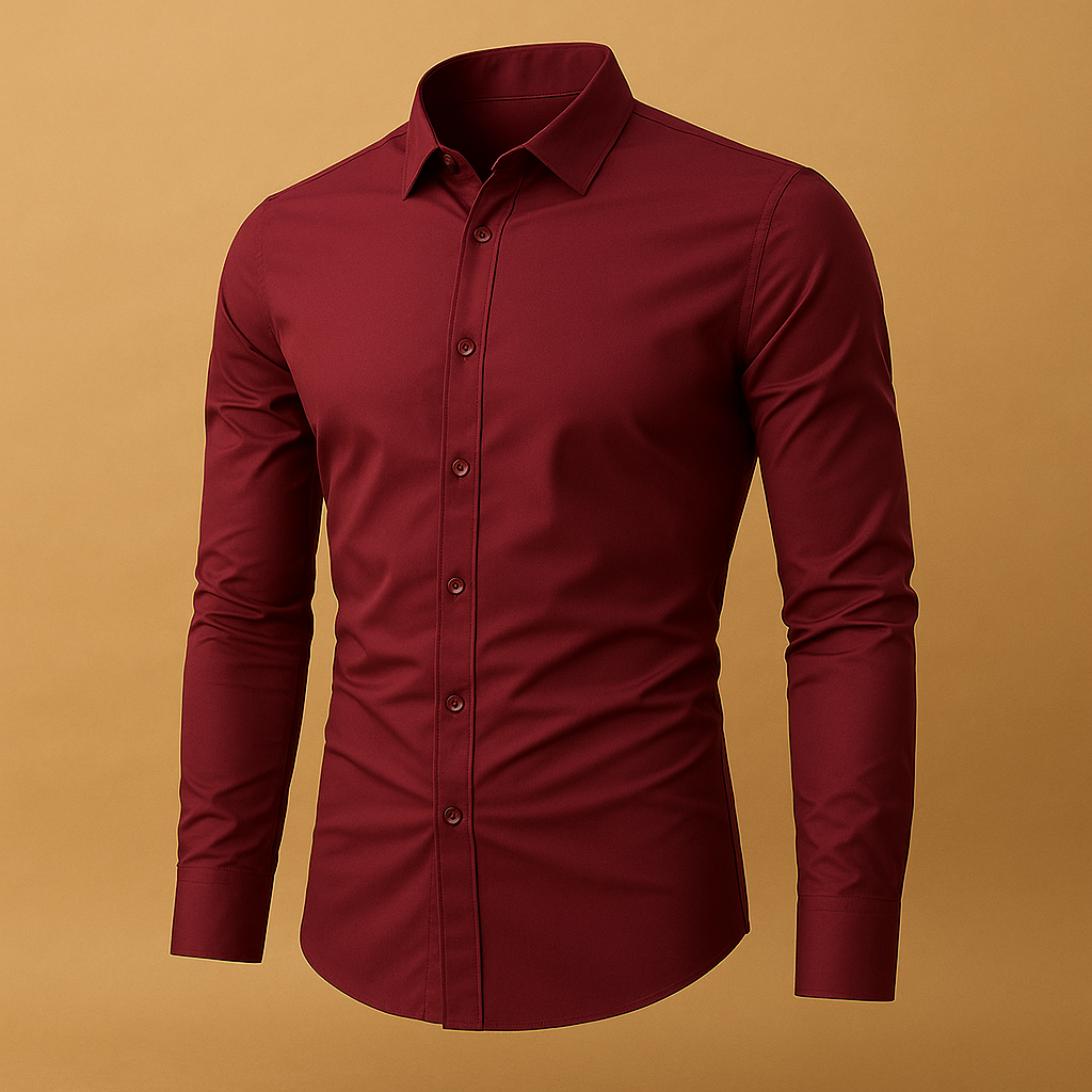 Slim fit-skjorte med lange ærmer i bomuld til mænd - Klassisk skjorte med nedfaldende krave og knaplukning foran til kontor, forretning, smart casual, aftenbrug og hverdagsbrug