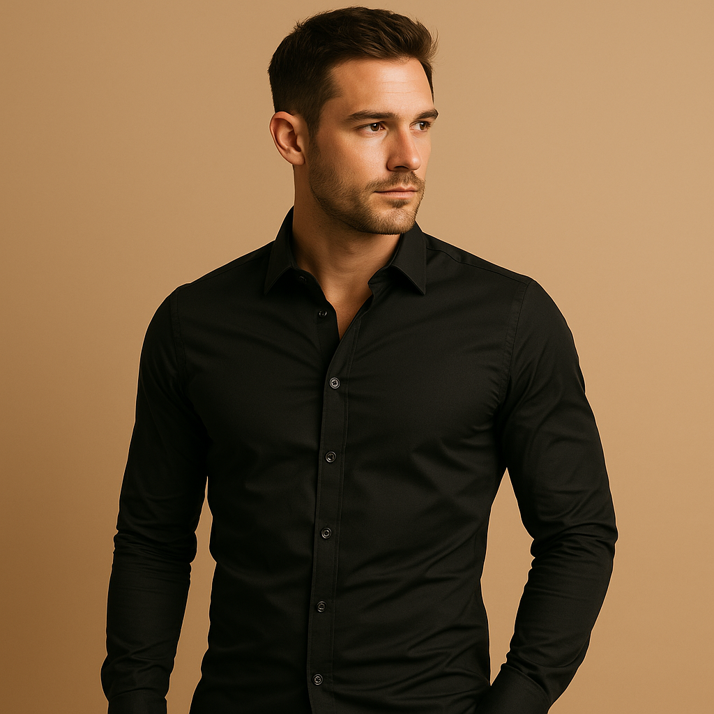 Slim fit-skjorte med lange ærmer i bomuld til mænd - Klassisk skjorte med nedfaldende krave og knaplukning foran til kontor, forretning, smart casual, aftenbrug og hverdagsbrug