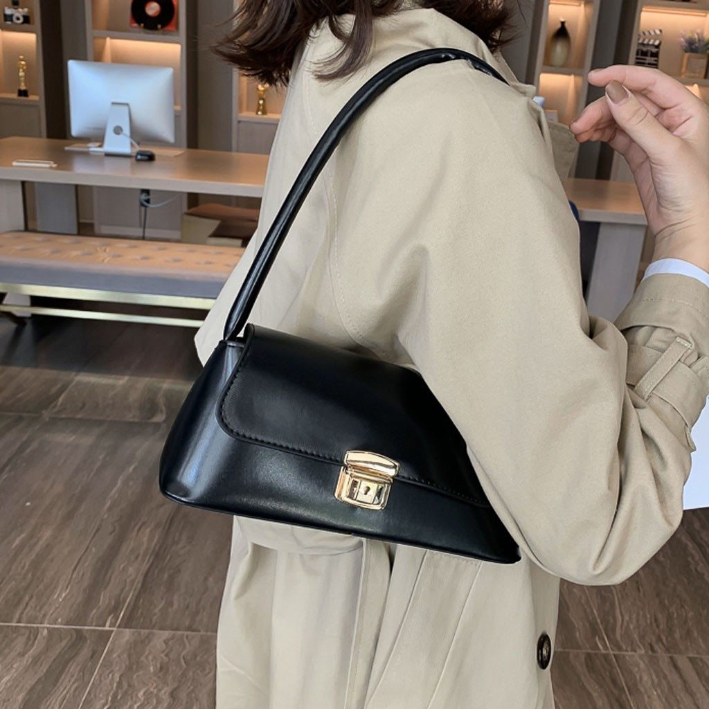 Women’s Small Shoulder Bag with Short Strap and Clasp Detail – Structured Flap Handbag for Everyday Outfits and Evening Plans