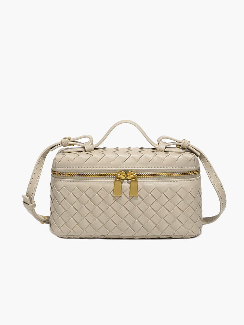 Women’s Woven Box Handbag – Compact Top-Handle Crossbody Bag with Gold Zip for Day and Evening Wear
