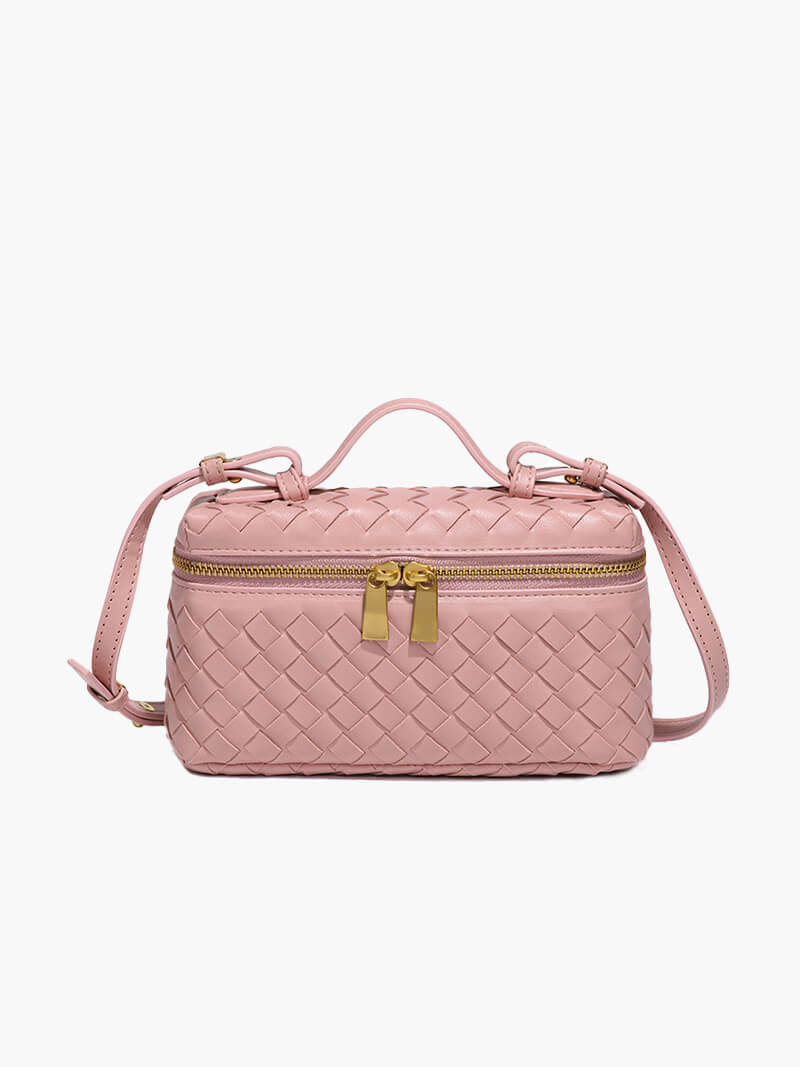 Women’s Woven Box Handbag – Compact Top-Handle Crossbody Bag with Gold Zip for Day and Evening Wear