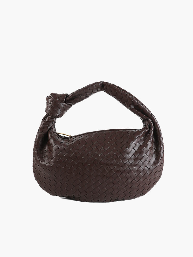 Women’s Woven Shoulder Bag – Knotted Handle Compact Hobo Handbag for Day and Evening Wear