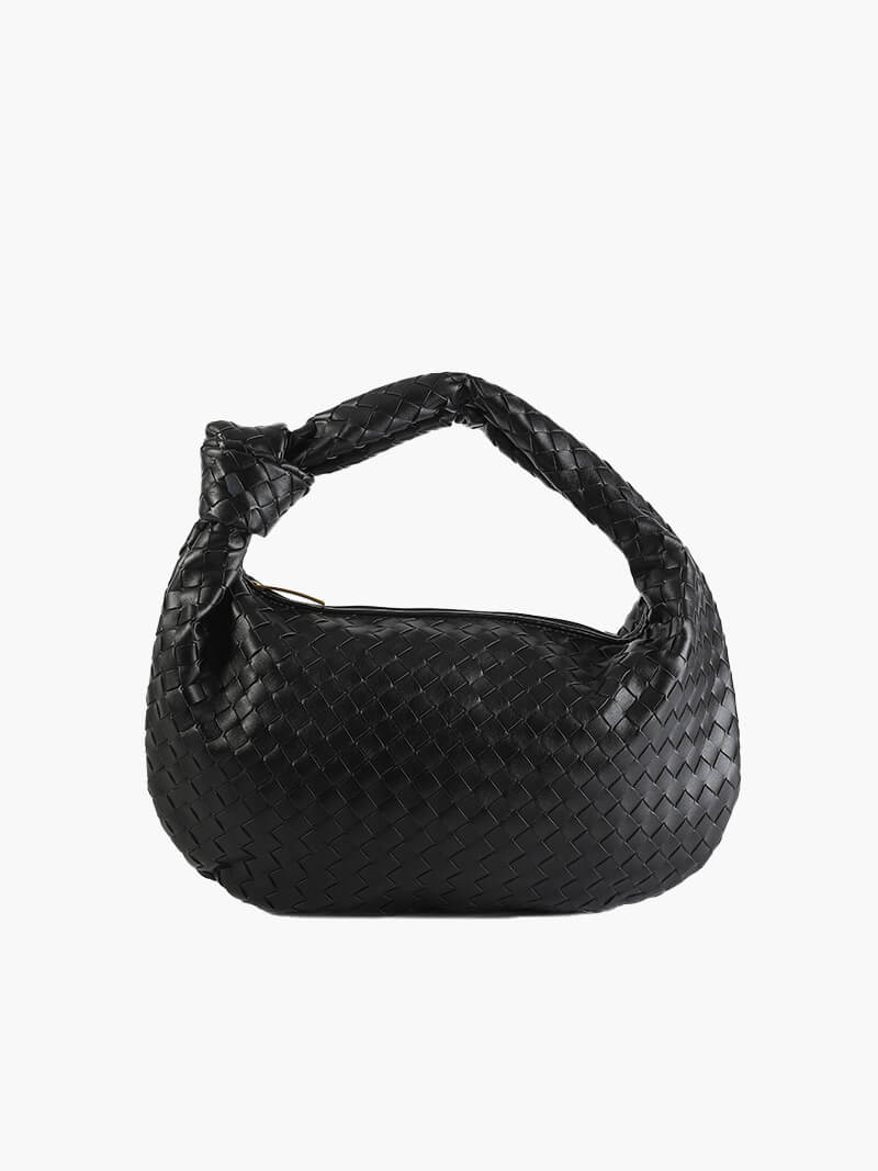 Women’s Woven Shoulder Bag – Knotted Handle Compact Hobo Handbag for Day and Evening Wear