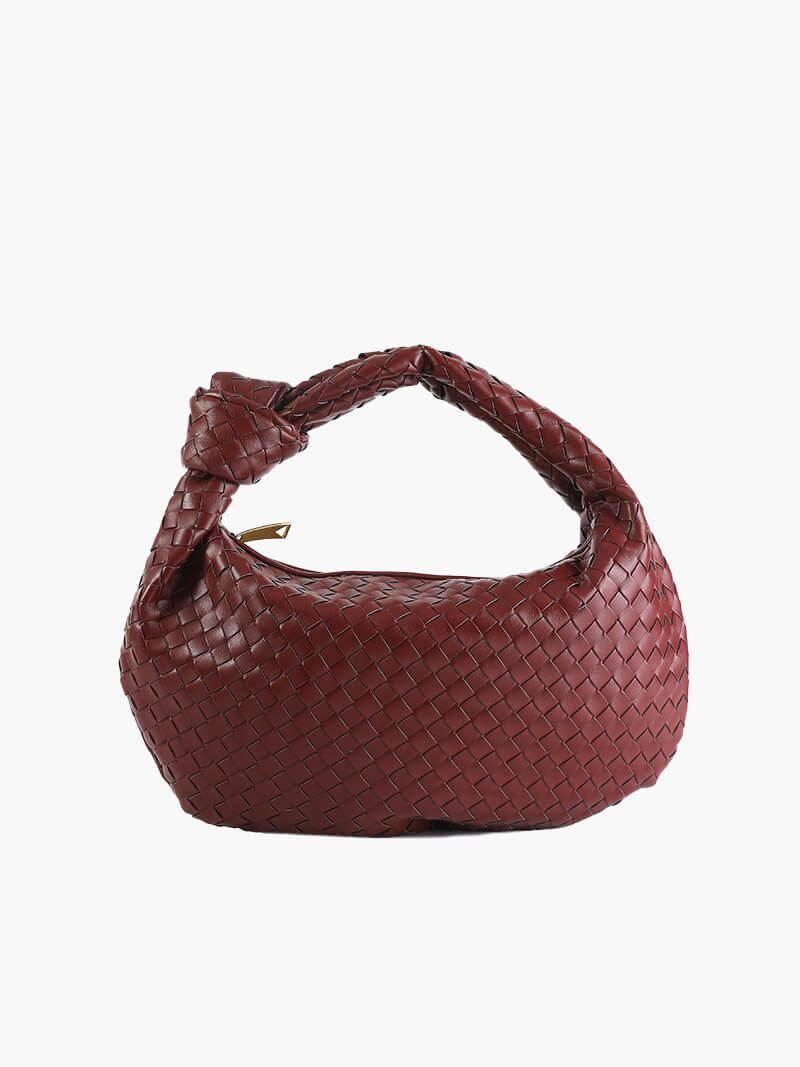 Women’s Woven Shoulder Bag – Knotted Handle Compact Hobo Handbag for Day and Evening Wear