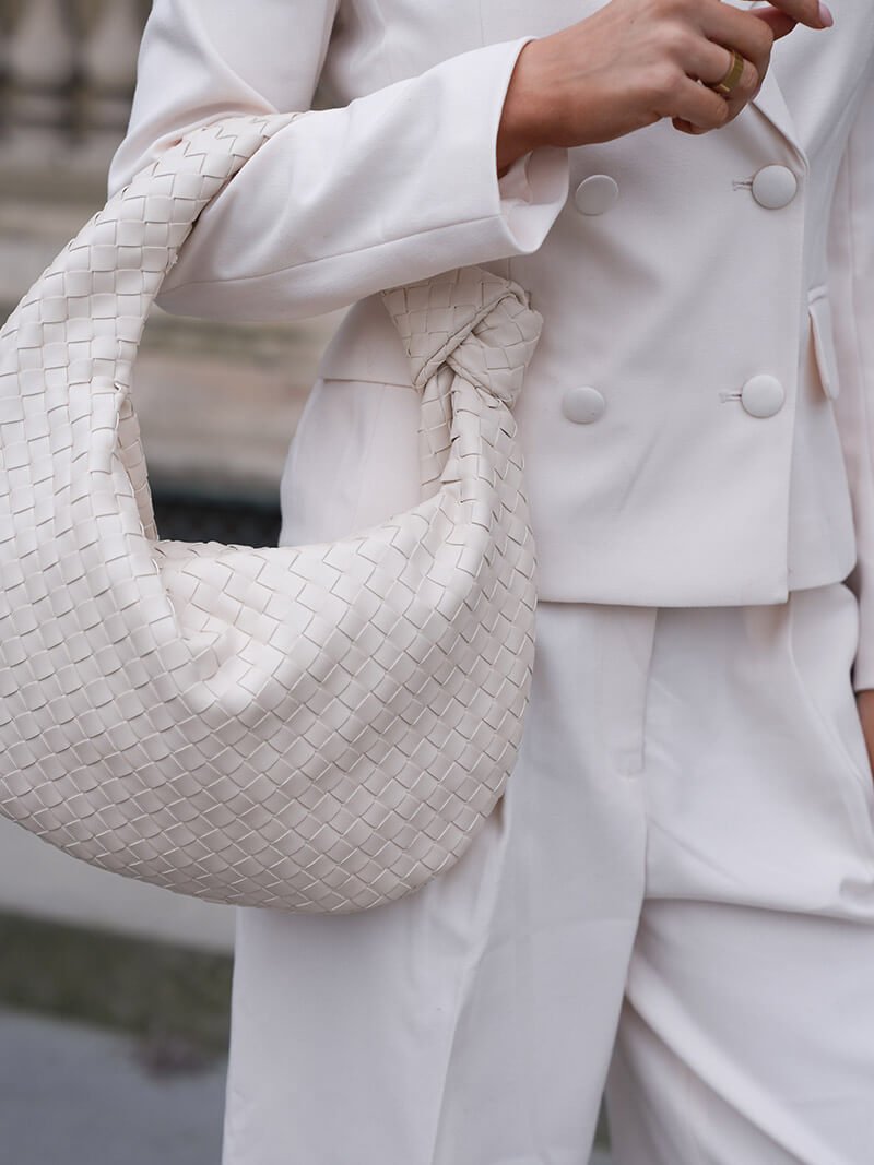 Women’s Woven Shoulder Bag – Knotted Handle Compact Hobo Handbag for Day and Evening Wear