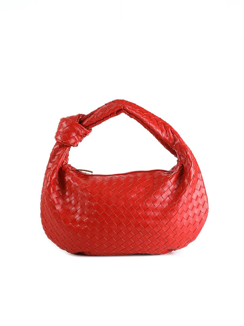 Women’s Woven Shoulder Bag – Knotted Handle Compact Hobo Handbag for Day and Evening Wear