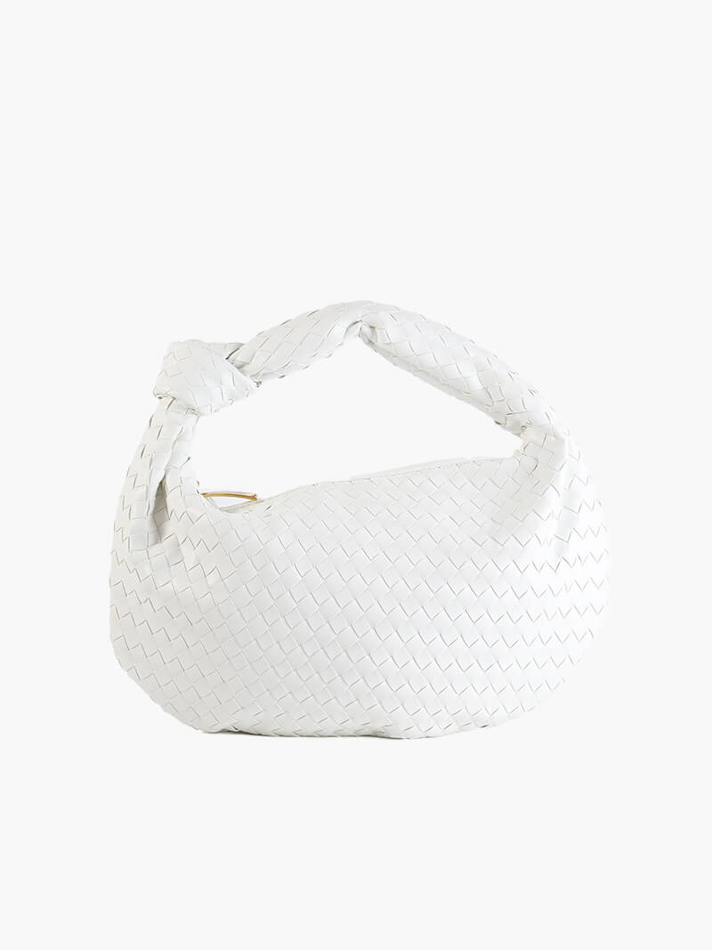 Women’s Woven Shoulder Bag – Knotted Handle Compact Hobo Handbag for Day and Evening Wear