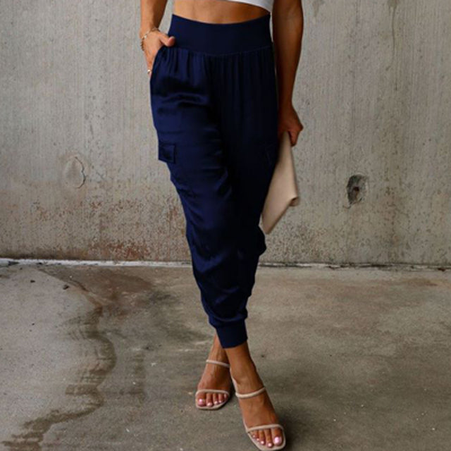 Calças jogger cargo de cintura subida para mulher – Parte inferior afunilada de inspiração utilitária para looks citadinos de outono, viagens, planos de fim de semana e um estilo casual para o dia a dia