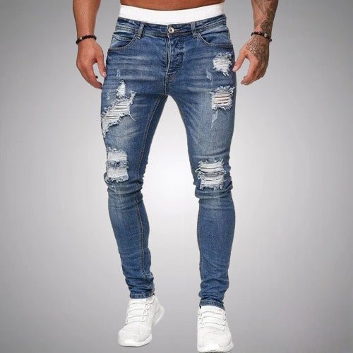 Blugi bărbătești elastici cu rupturi – croială slim, confortabili, stilati, durabili, casual, denim pentru uz zilnic