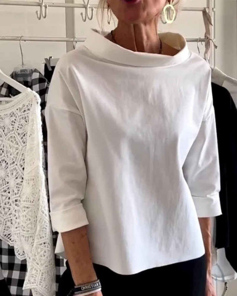 Women’s Boat-Neck Blouse – Relaxed Three-Quarter Sleeve Top for Everyday and Office Wear