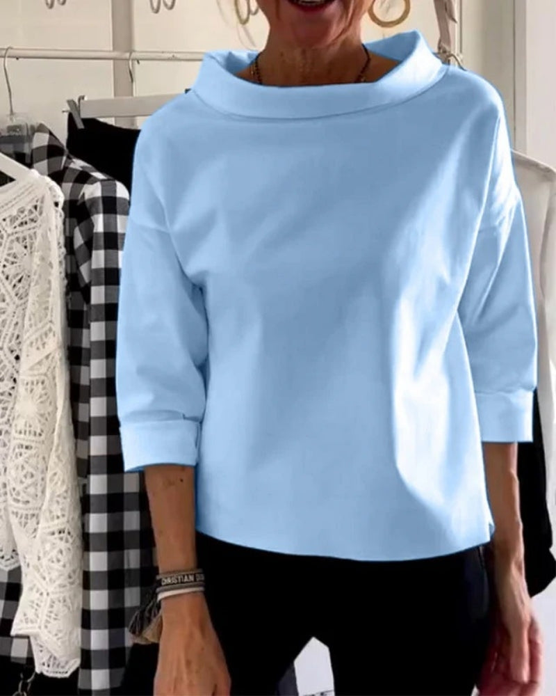 Women’s Boat-Neck Blouse – Relaxed Three-Quarter Sleeve Top for Everyday and Office Wear
