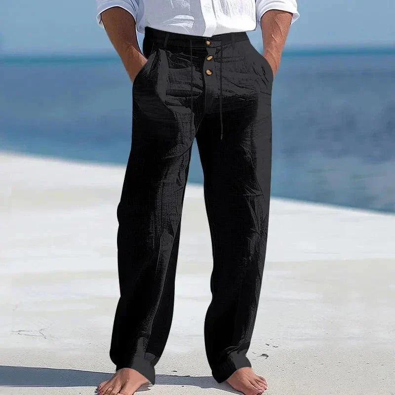Pantaloni bărbătești din in cu șnur – pantaloni de vară lejeri pentru plajă și vacanță
