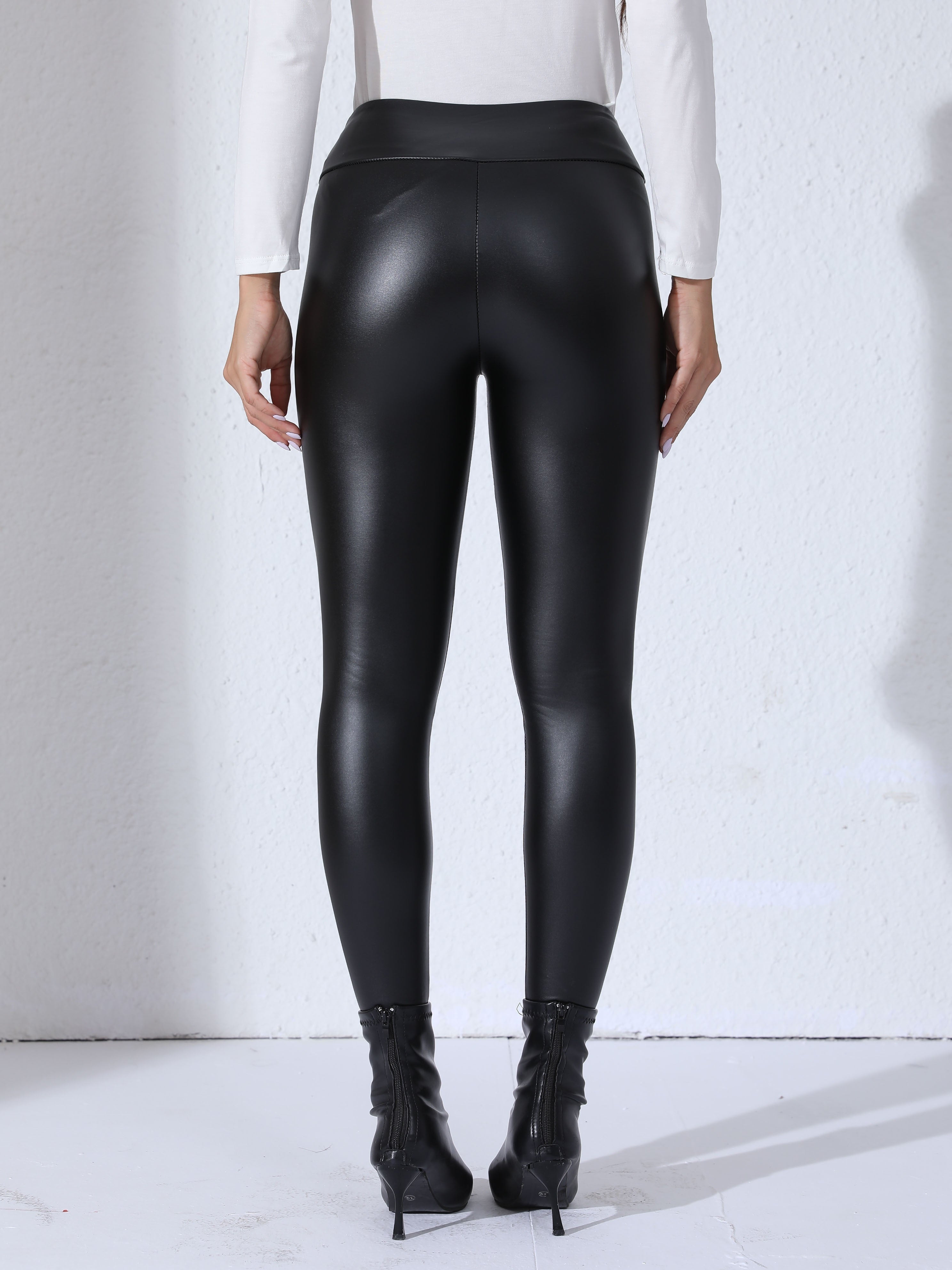 Leggings de cuero PU para mujer, cintura alta, elásticos, ajustados, elegantes, casuales para uso diario