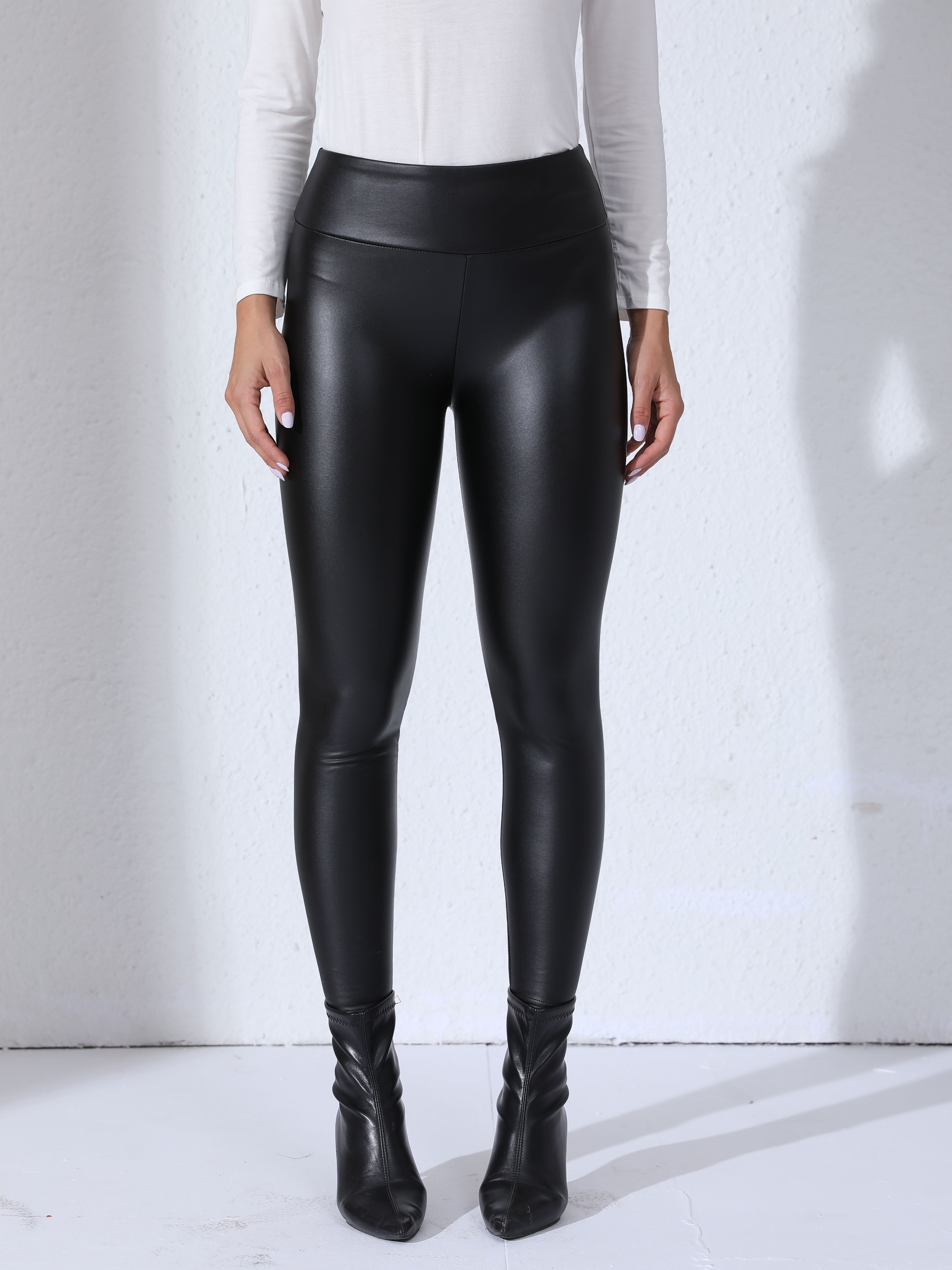 Leggings de cuero PU para mujer, cintura alta, elásticos, ajustados, elegantes, casuales para uso diario