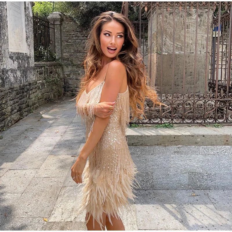 Women’s Sequin Spaghetti Strap Cocktail Dress Elegant Fitted Party Wear Evening Glamour