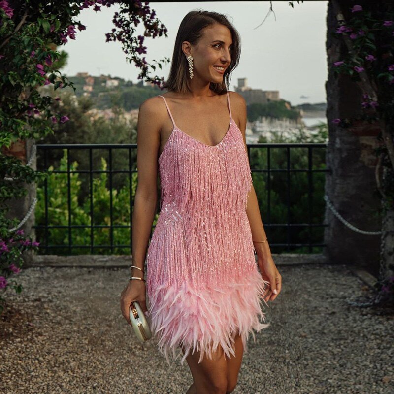 Women’s Sequin Spaghetti Strap Cocktail Dress Elegant Fitted Party Wear Evening Glamour