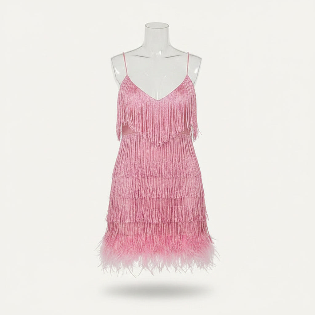 Robe cocktail à bretelles fines pailletée pour femmes – élégante, ajustée, tenue de fête, glamour soirée