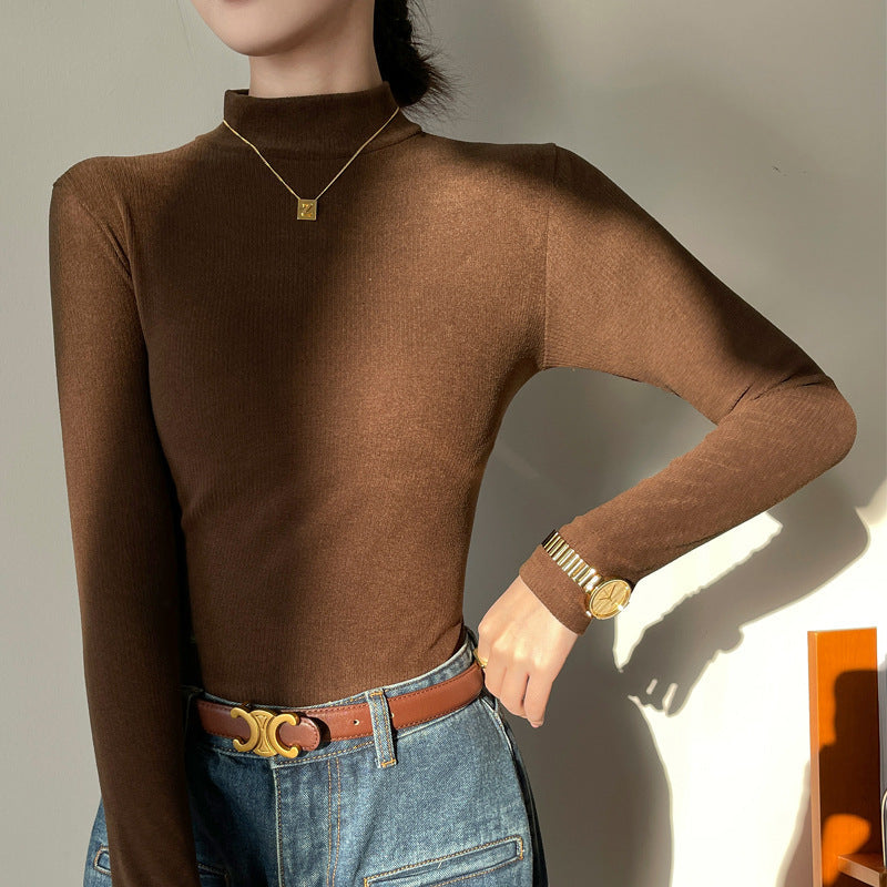 Women’s Fine-Rib Mock-Neck Sweater – Slim Long-Sleeve Essential for Autumn Layering