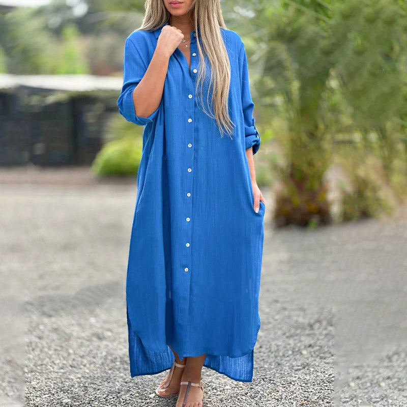 Women’s Button Front Maxi Shirt Dress Relaxed Fit