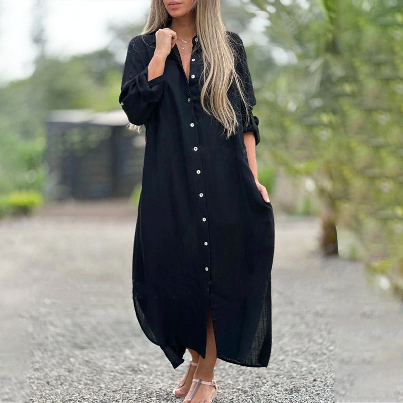 Women’s Button Front Maxi Shirt Dress Relaxed Fit