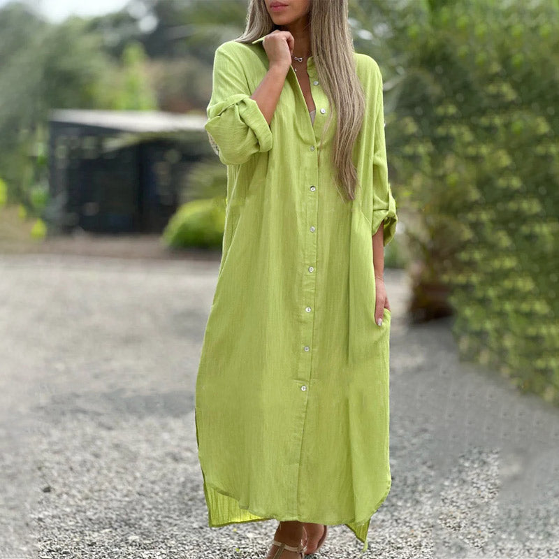 Women’s Button Front Maxi Shirt Dress Relaxed Fit