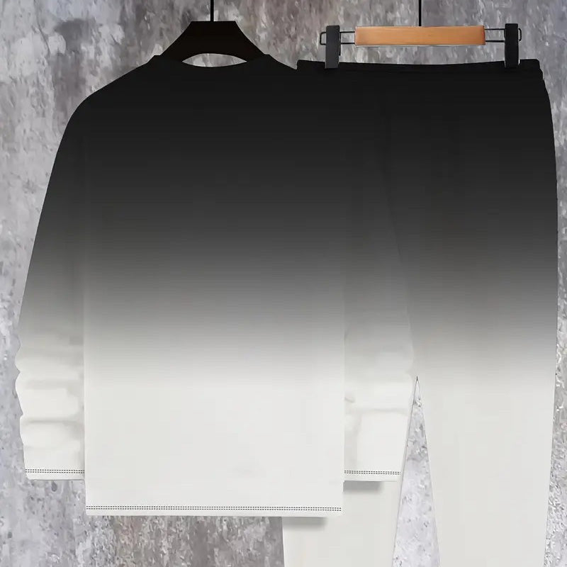 Tuta sportiva da uomo stampata in due pezzi con felpa girocollo e jogger con coulisse - Completo casual per la primavera e l’autunno