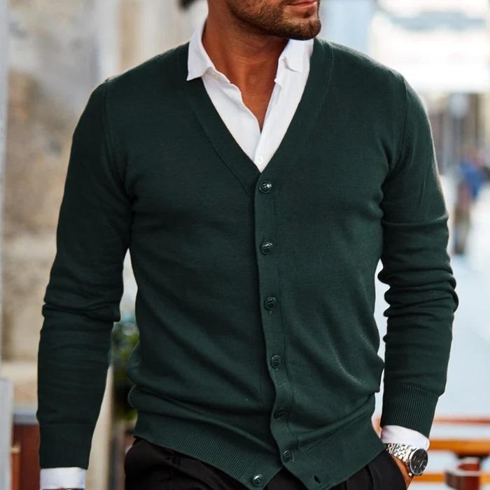Cardigan da uomo con scollo a V e bottoni - strato leggero in maglia per il lavoro e un look smart casual