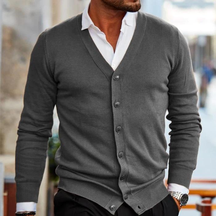 Cardigan da uomo con scollo a V e bottoni - strato leggero in maglia per il lavoro e un look smart casual
