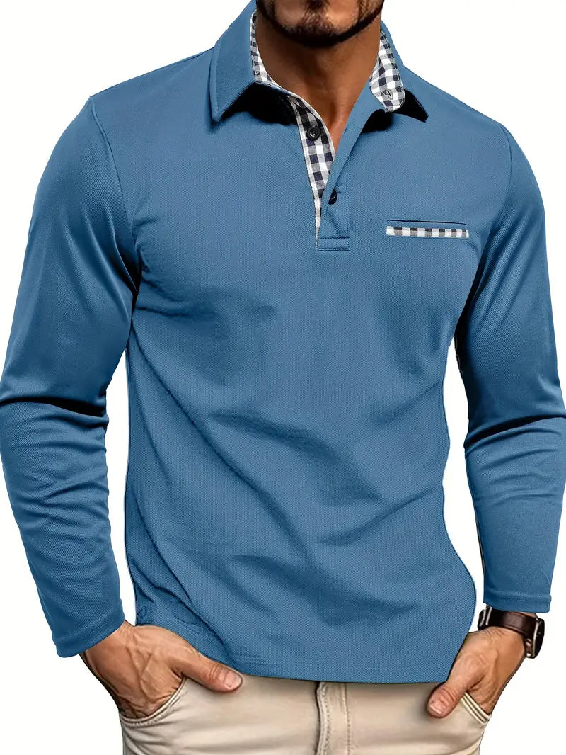 Camiseta Polo de Manga Larga para Hombre Mezcla de Algodón Cómoda Casual Inteligente Versátil para Uso Diario Clásica