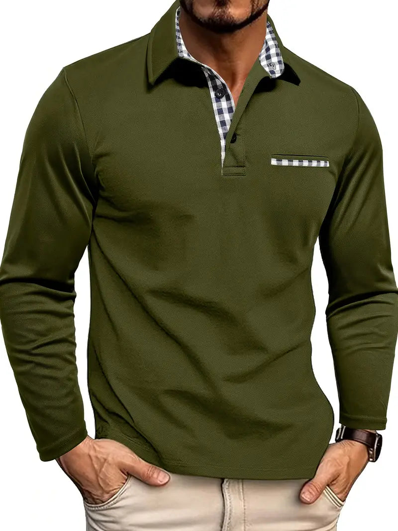 Camiseta Polo de Manga Larga para Hombre Mezcla de Algodón Cómoda Casual Inteligente Versátil para Uso Diario Clásica