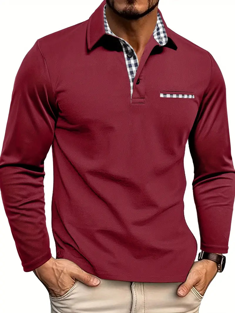 Polo a manica lunga da uomo in morbido cotone misto, elegante e casual, versatile per tutti i giorni, classico