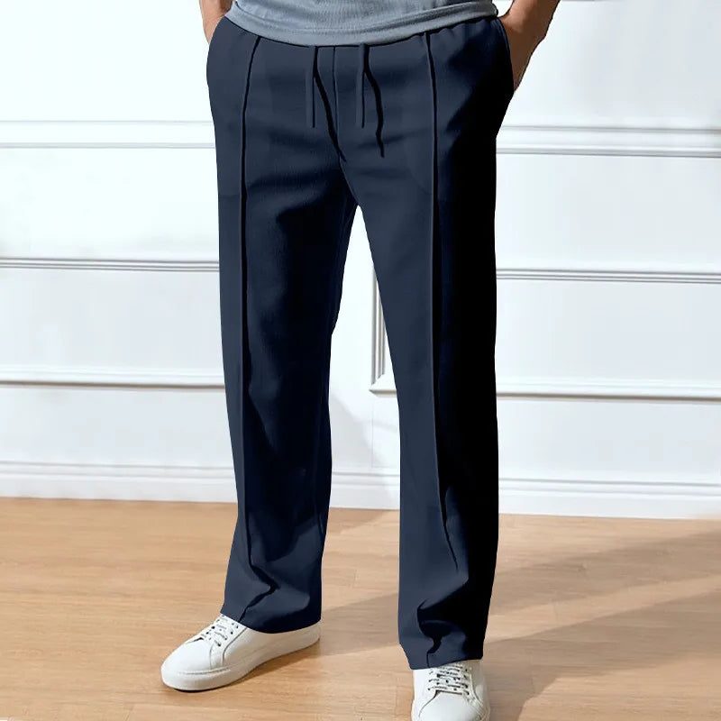 Pantaloni da uomo a gamba dritta - Pantaloni sartoriali con vita con coulisse e tasche laterali per un look smart casual quotidiano