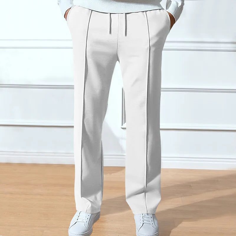 Pantaloni da uomo a gamba dritta - Pantaloni sartoriali con vita con coulisse e tasche laterali per un look smart casual quotidiano