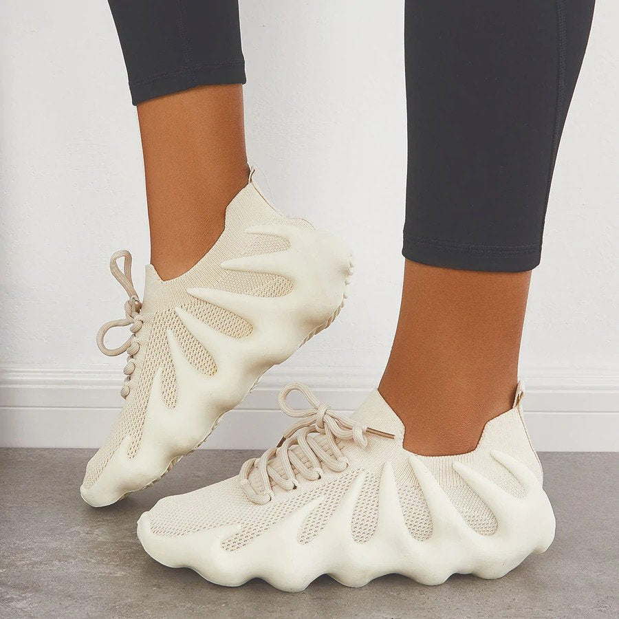 Women’s Lace Up Trainers with Knitted Upper and Sculpted Sole – Sock Style Casual Shoes for Everyday and Weekend Outfits
