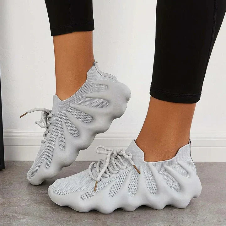 Women’s Sculpted-Sole Mesh Sneakers – Breathable Lace-Up Trainers for Casual Everyday Wear