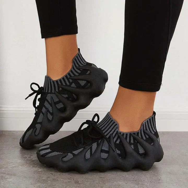 Women’s Sculpted-Sole Mesh Sneakers – Breathable Lace-Up Trainers for Casual Everyday Wear