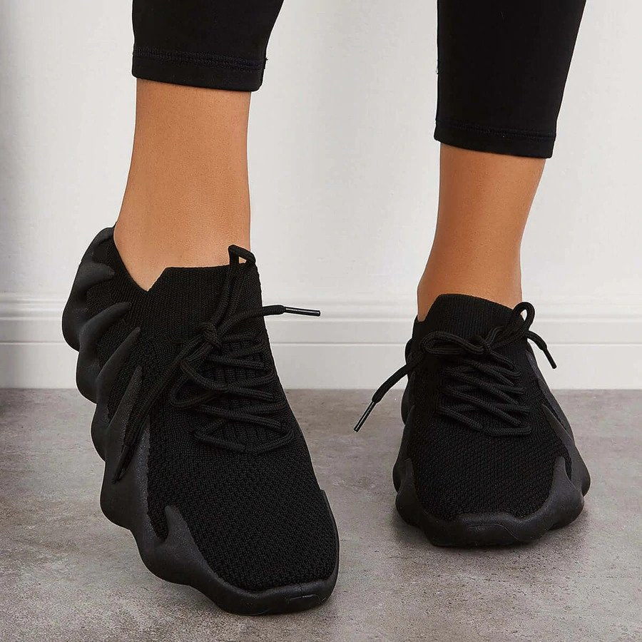 Women’s Lace Up Trainers with Knitted Upper and Sculpted Sole – Sock Style Casual Shoes for Everyday and Weekend Outfits
