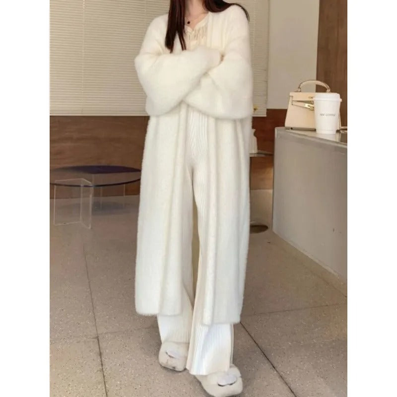 Lange, flauschige Strickjacke mit offenem Vorderteil für Damen – Weiche strukturierte Maxischicht für elegante Alltags- und Übergangslooks