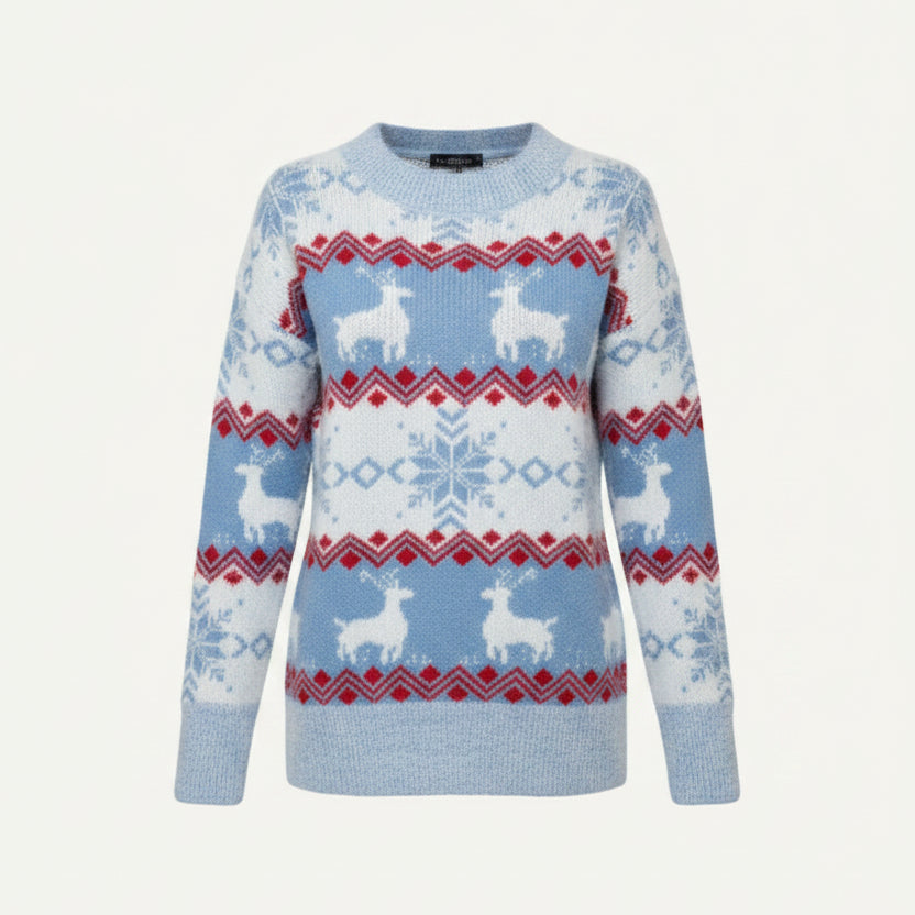 Women’s Reindeer Fair Isle Sweater – Cosy Christmas Knit for Winter Wear