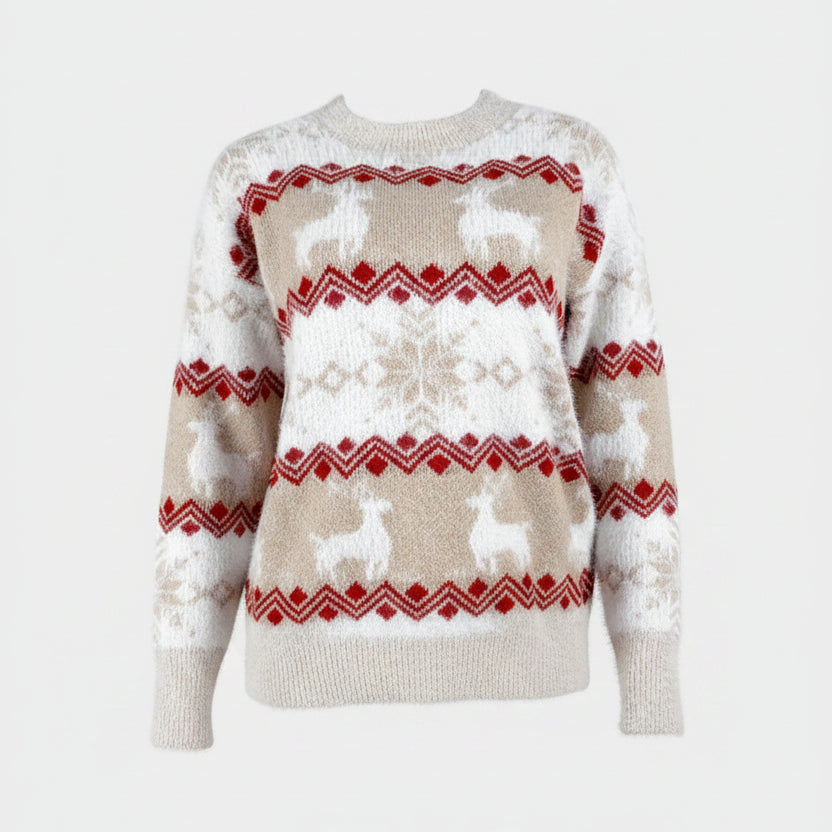 Damestrui met rendieren in Fair Isle-patroon – gezellige kersttrui voor de winter