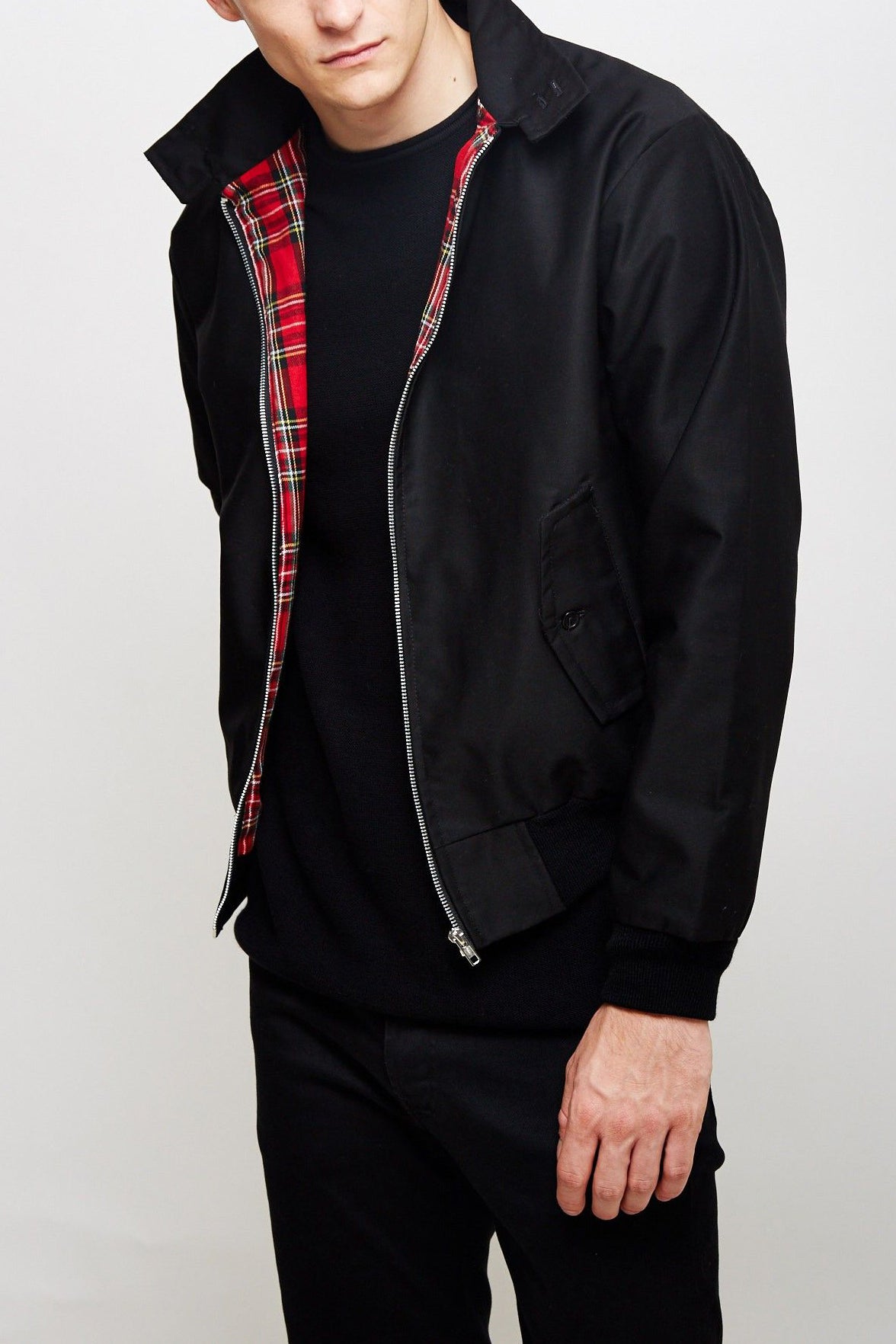 Jachetă Harrington pentru bărbați – jachetă casual cu fermoar și căptușeală în carouri tartan