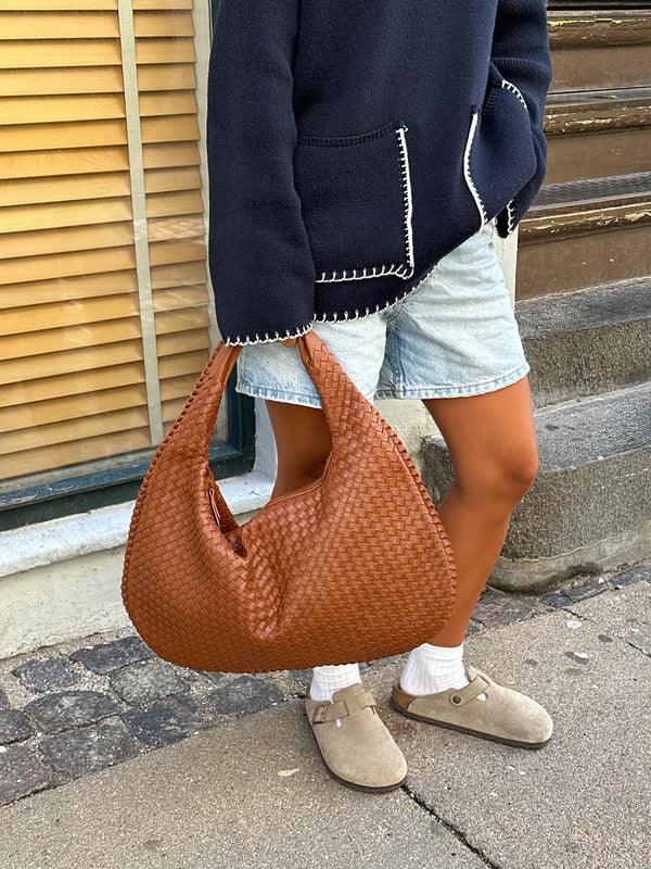 Women’s Woven Shoulder Bag Soft Vegan Leather Slouch Design